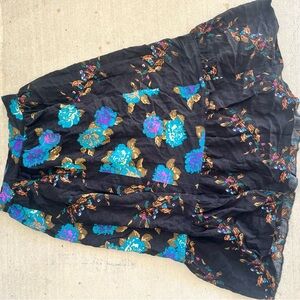 Floral Black Skirt with Blue and Gold Accents